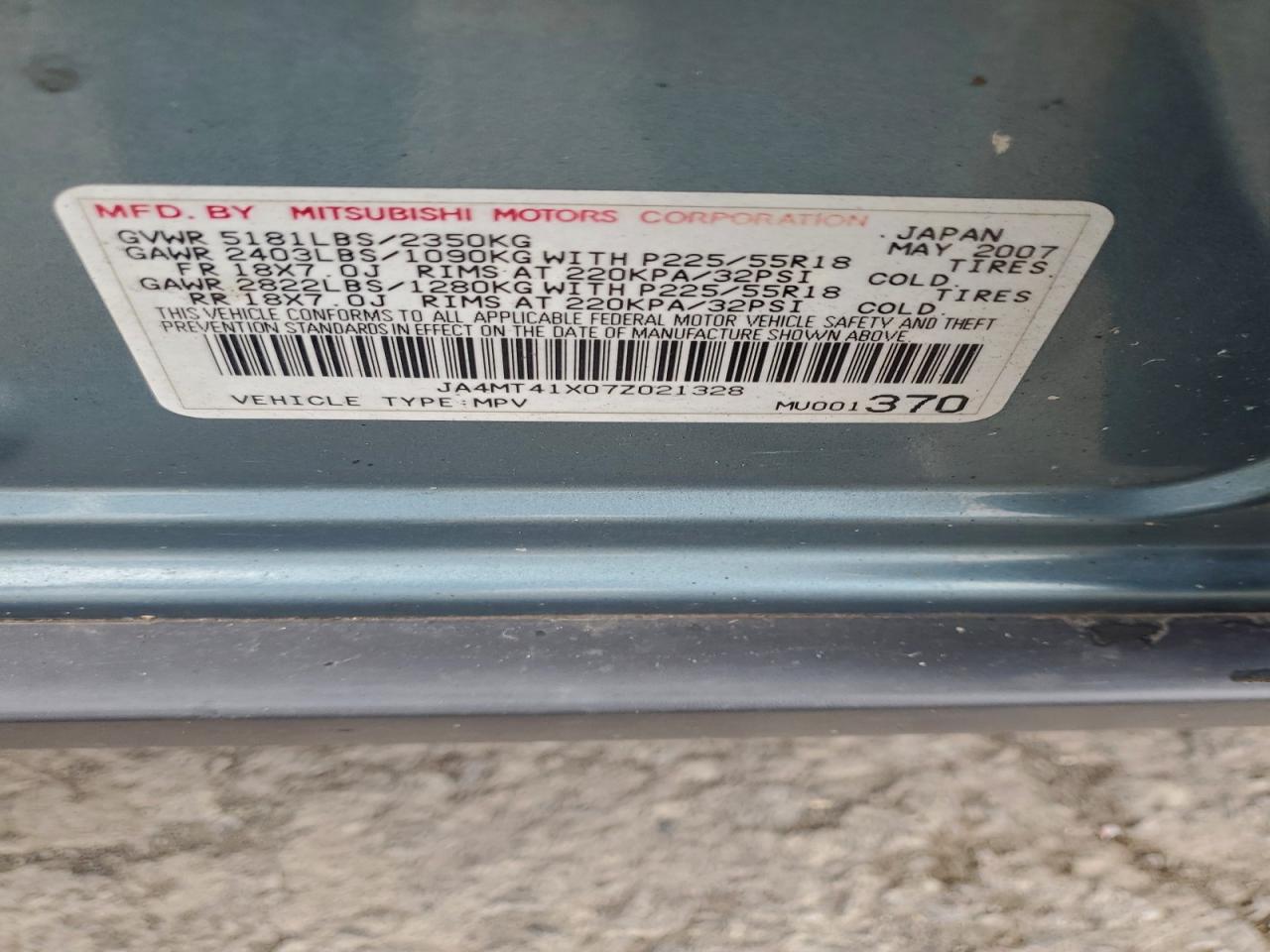 2007 Mitsubishi Outlander Xls VIN: JA4MT41X07Z021328 Lot: 93491115