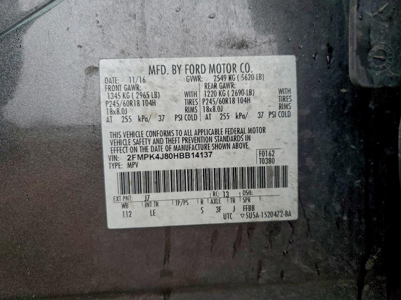 2017 Ford Edge Sel VIN: 2FMPK4J80HBB14137 Lot: 94299035