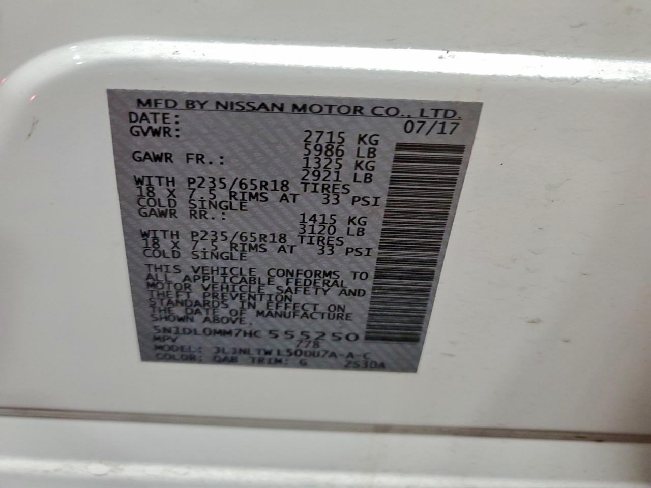 2017 Infiniti Qx60 VIN: 5N1DL0MM7HC555250 Lot: 93302025