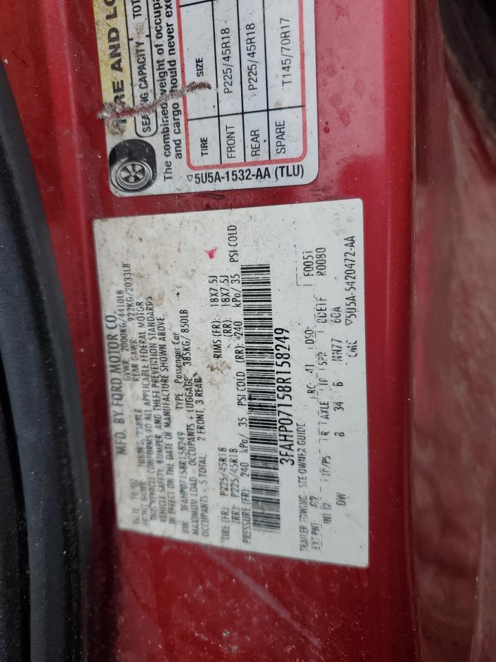 2008 Ford Fusion Se VIN: 3FAHP07158R158249 Lot: 90595565