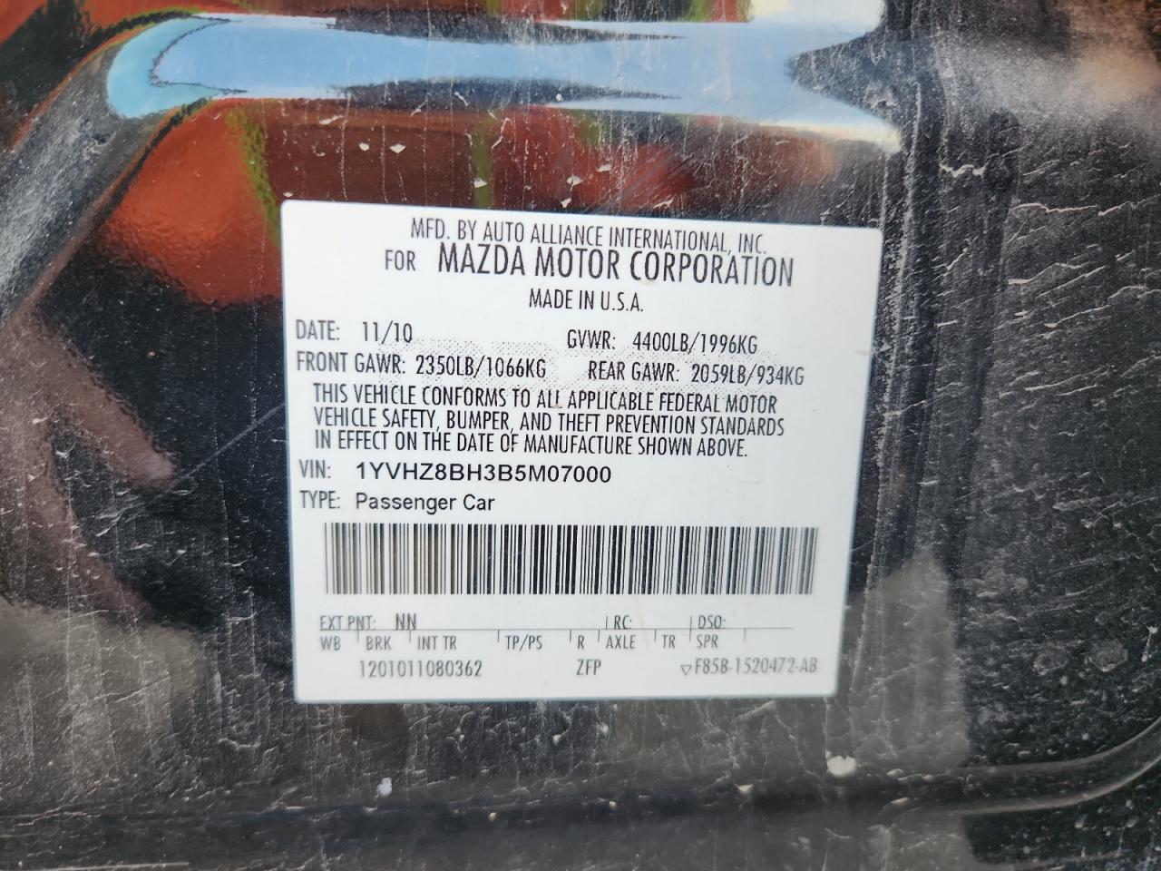 2011 Mazda 6 I VIN: 1YVHZ8BH3B5M07000 Lot: 91086195