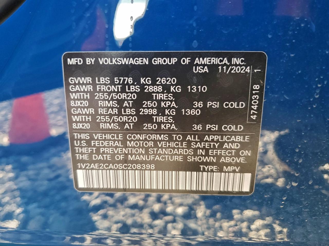 2025 Volkswagen Atlas Cross Sport Sel R-Line VIN: 1V2AE2CA0SC208398 Lot: 94147355