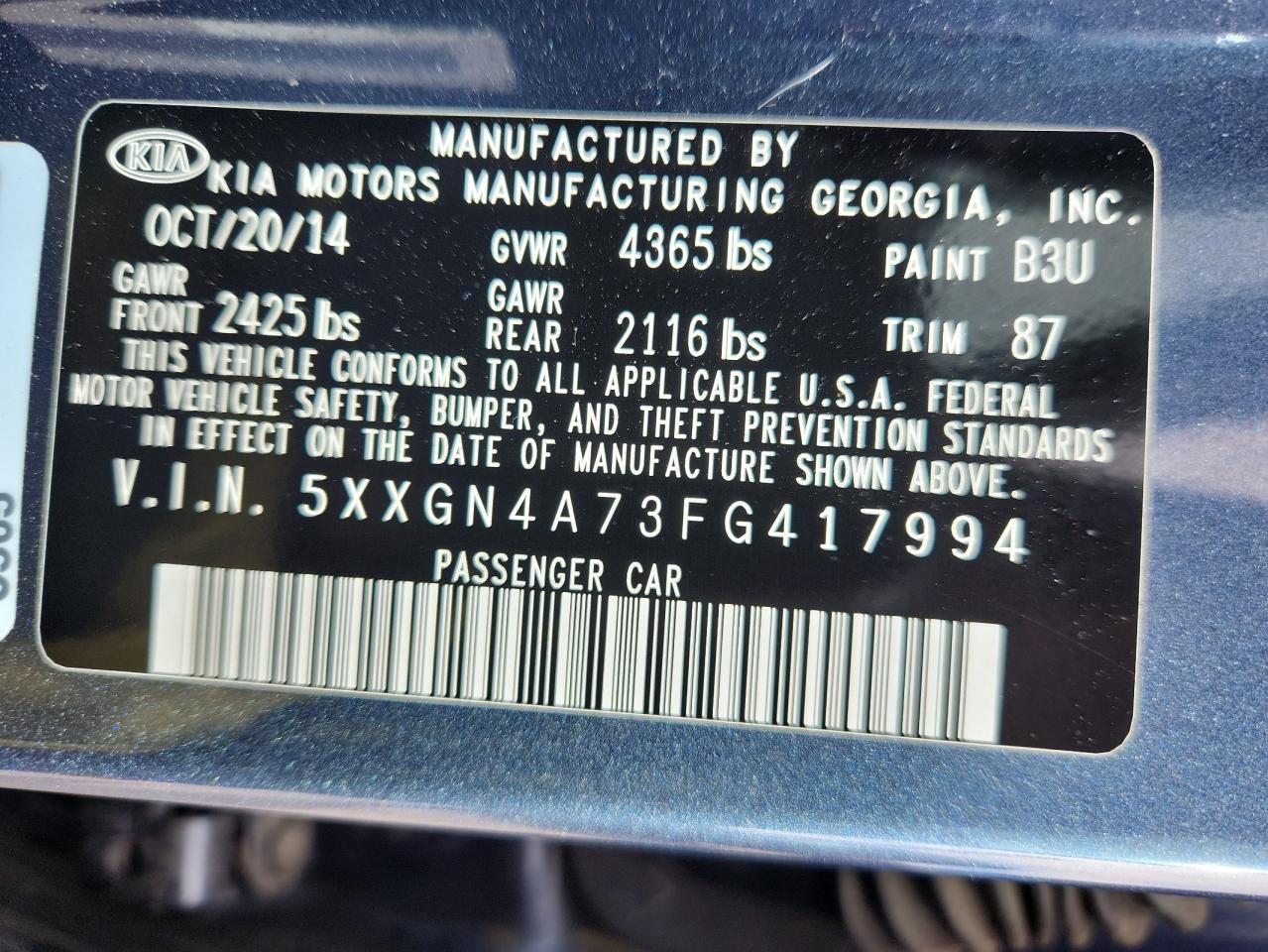 2015 Kia Optima Ex VIN: 5XXGN4A73FG417994 Lot: 93221975