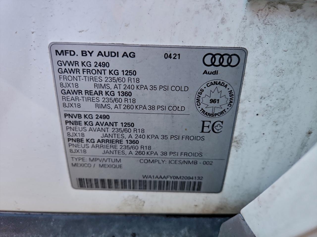 2021 Audi Q5 Premium VIN: WA1AAAFY0M2094132 Lot: 93307315