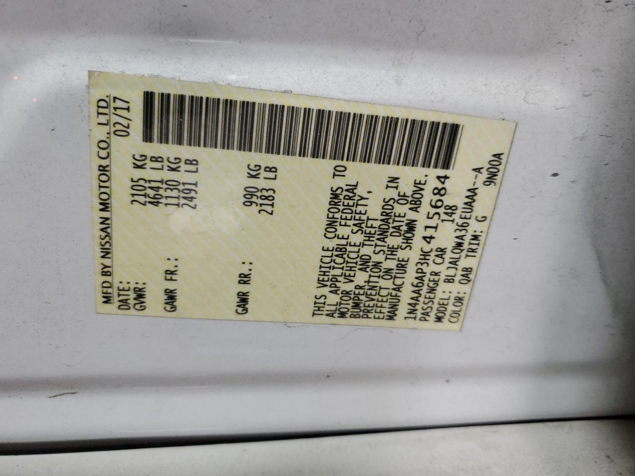 2017 Nissan Maxima 3.5S VIN: 1N4AA6AP3HC415684 Lot: 93427475