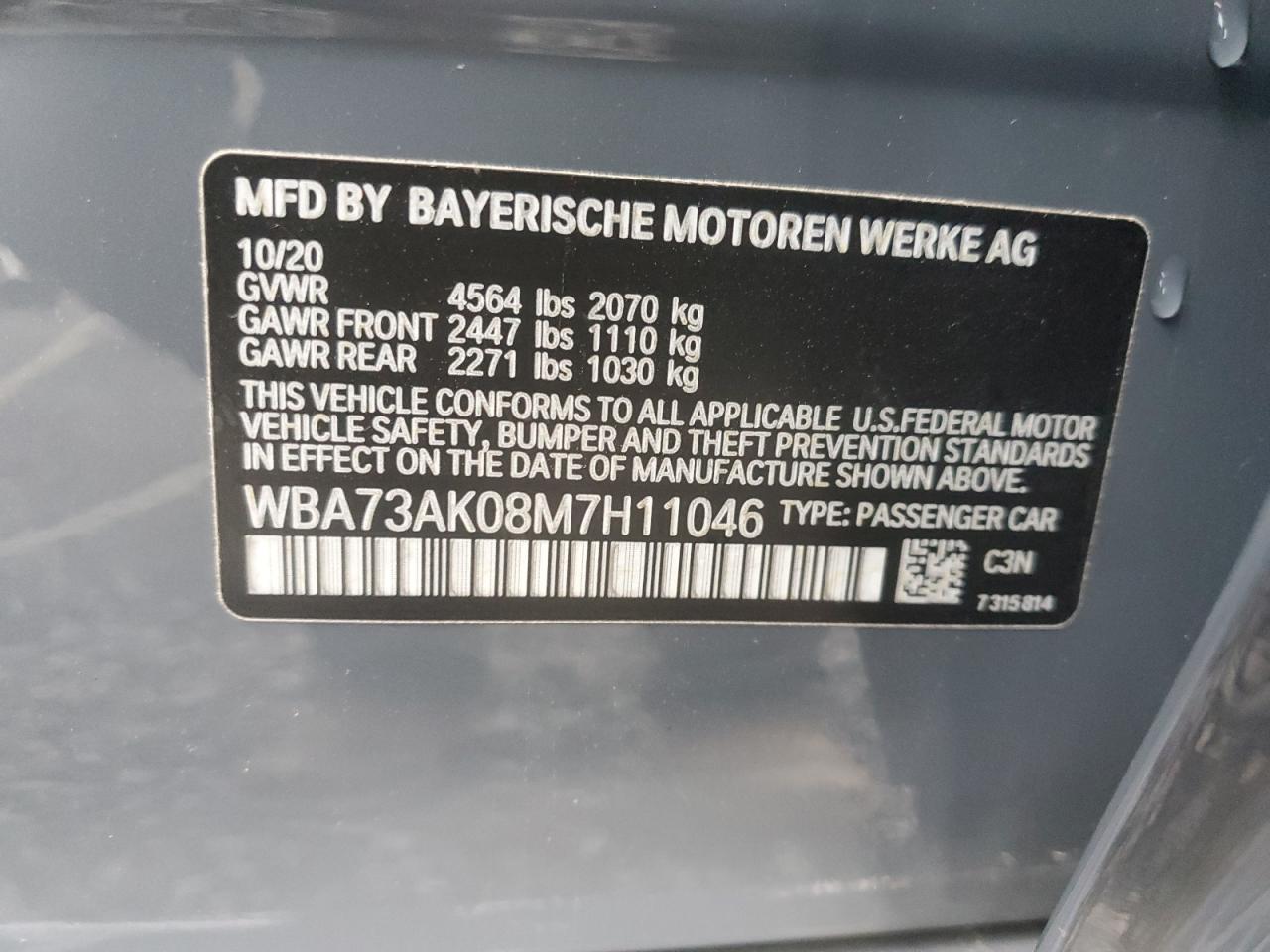 2021 BMW 228Xi VIN: WBA73AK08M7H11046 Lot: 91514025