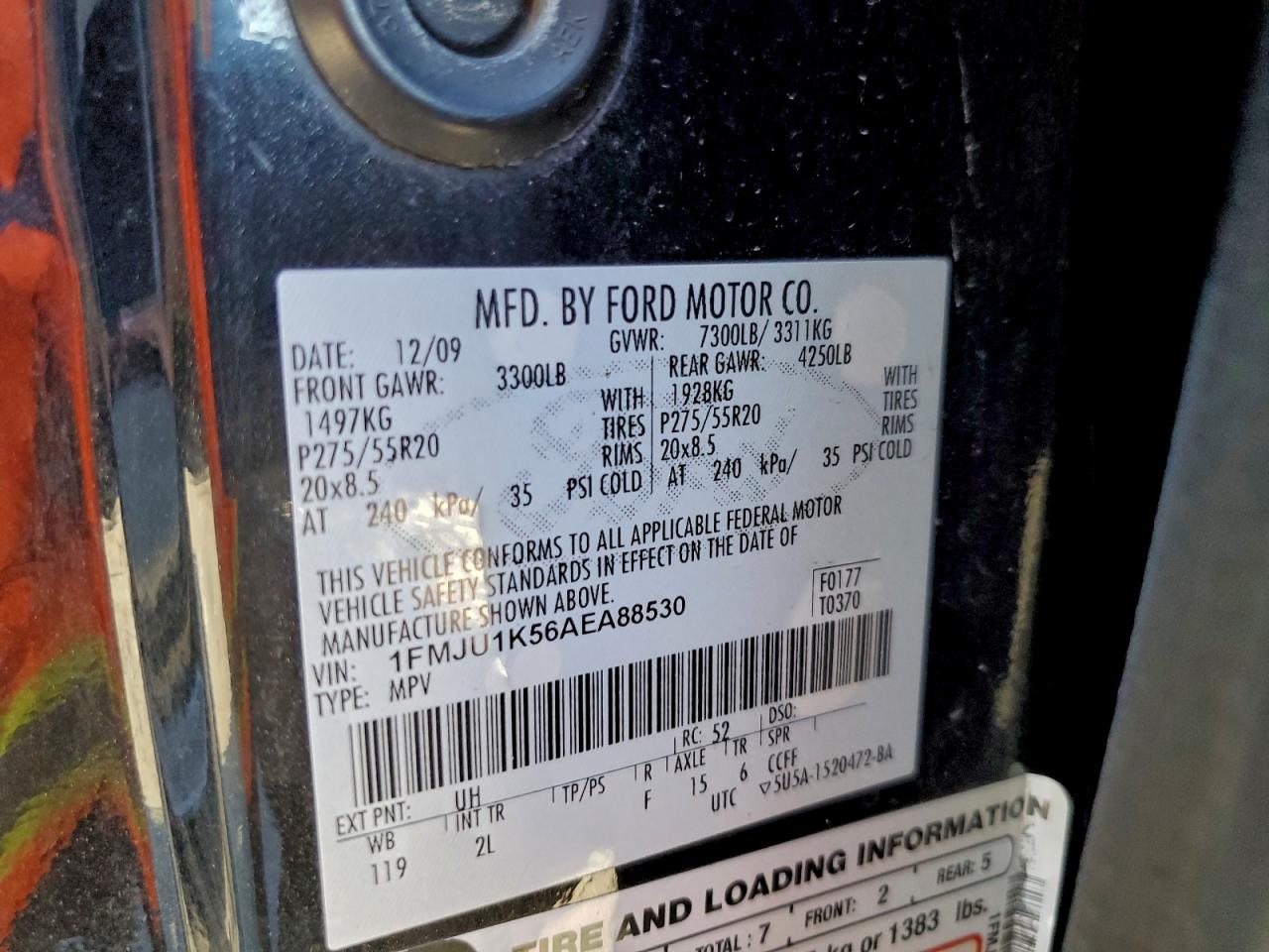 2010 Ford Expedition Limited VIN: 1FMJU1K56AEA88530 Lot: 93784255