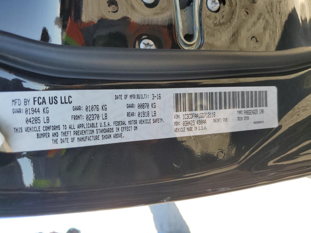 2016 Dodge Dart Se VIN: 1C3CDFAA1GD712116 Lot: 92902945