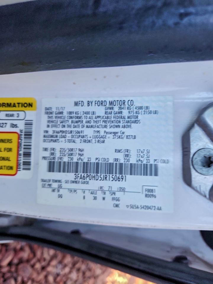 2018 Ford Fusion Se VIN: 3FA6P0HD5JR150691 Lot: 92625225