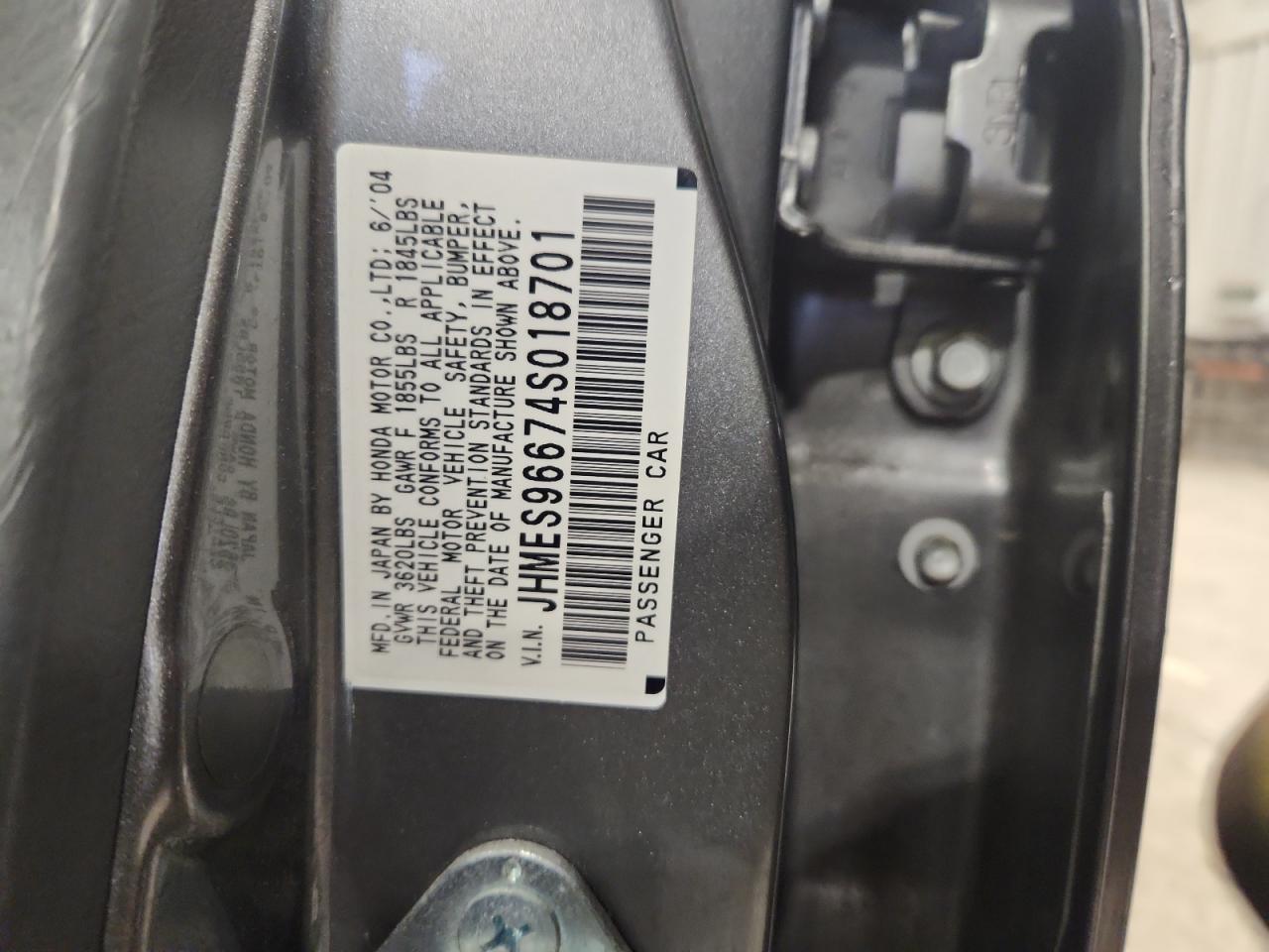 2004 Honda Civic Hybrid VIN: JHMES96674S018701 Lot: 93367155