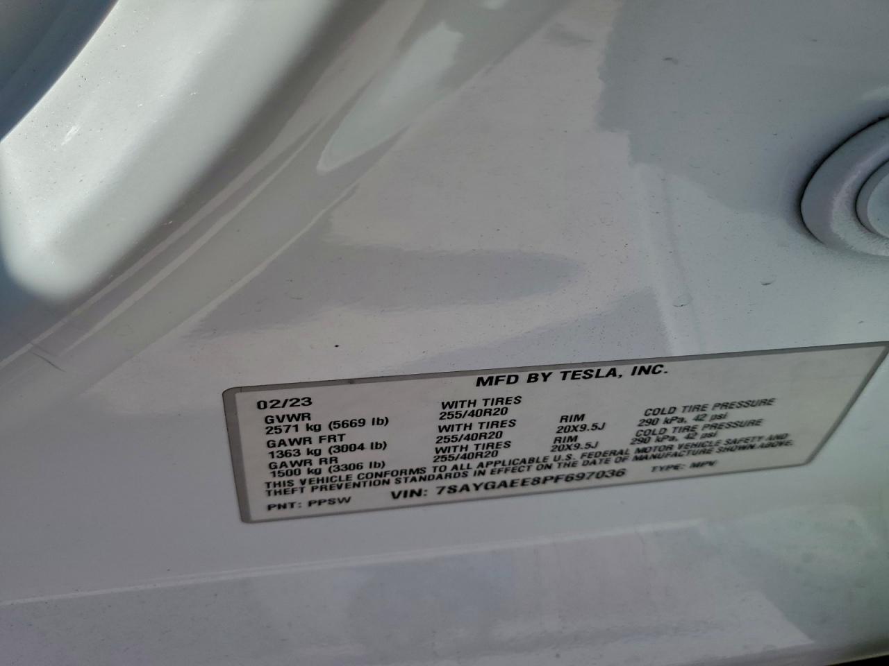 2023 Tesla Model Y VIN: 7SAYGAEE8PF697036 Lot: 94083505