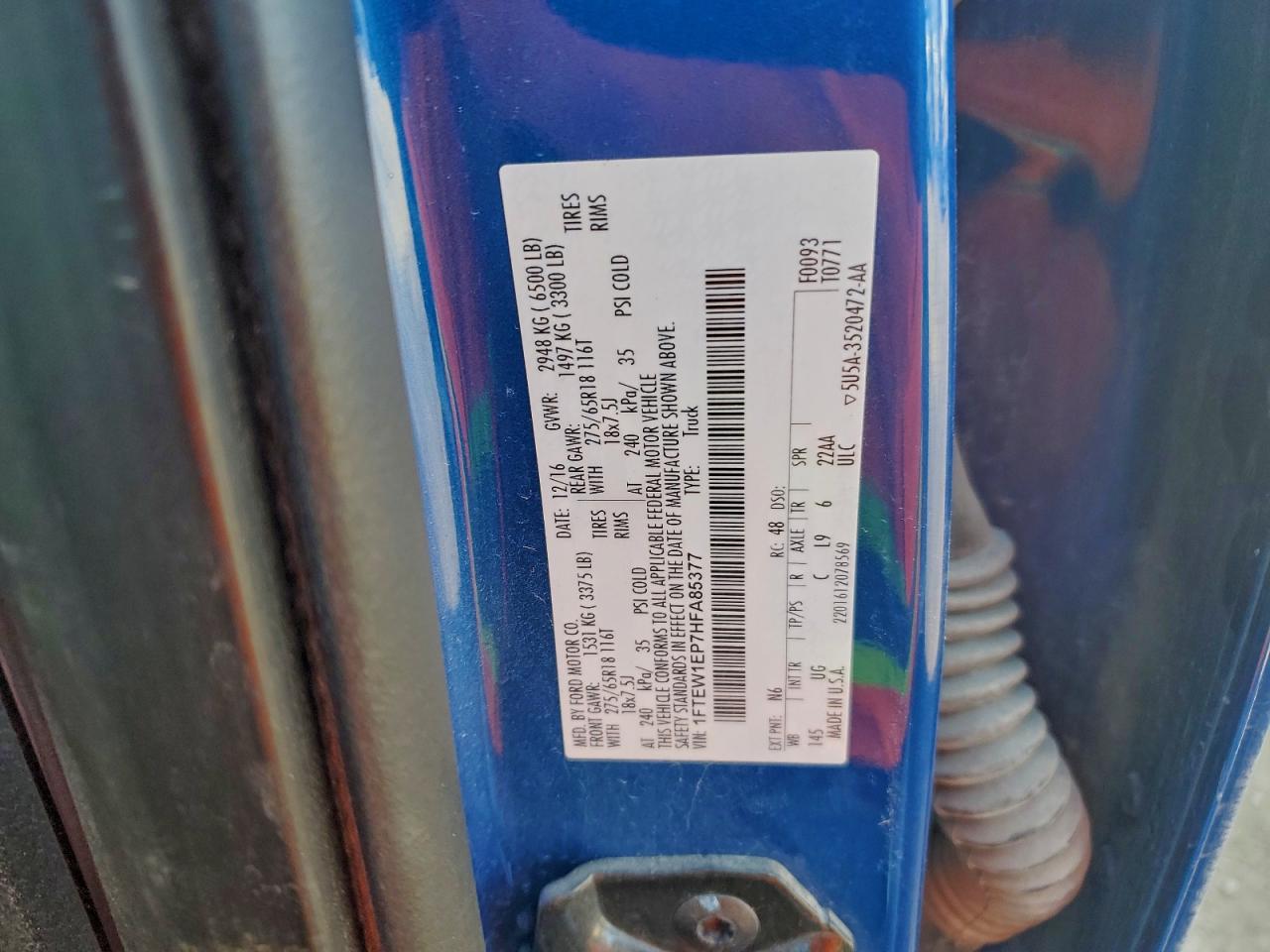 2017 Ford F150 Supercrew VIN: 1FTEW1EP7HFA85377 Lot: 94293085