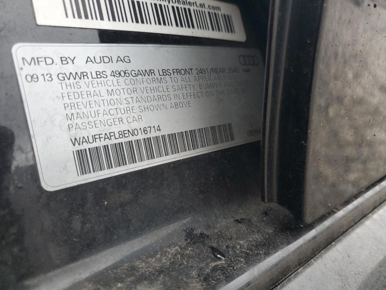 2014 Audi A4 Premium Plus VIN: WAUFFAFL8EN016714 Lot: 82759985