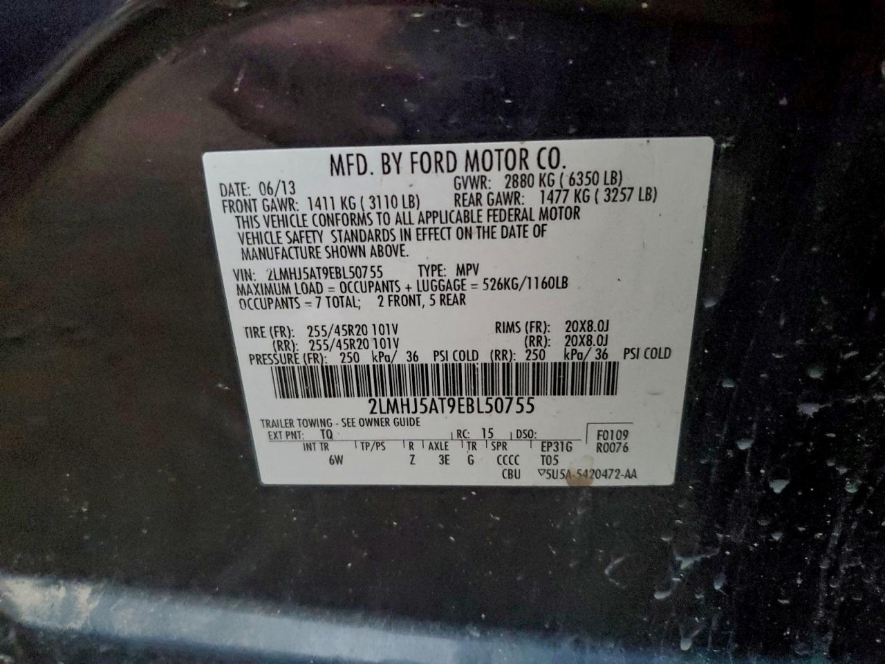 2014 Lincoln Mkt VIN: 2LMHJ5AT9EBL50755 Lot: 93682925