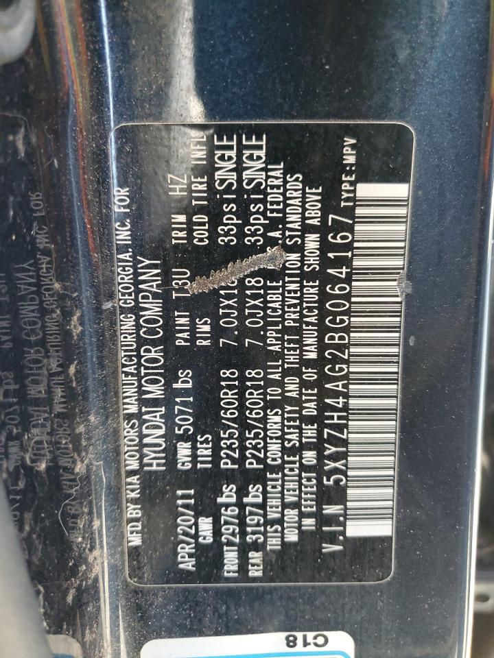 2011 Hyundai Santa Fe Se VIN: 5XYZH4AG2BG064167 Lot: 93550865