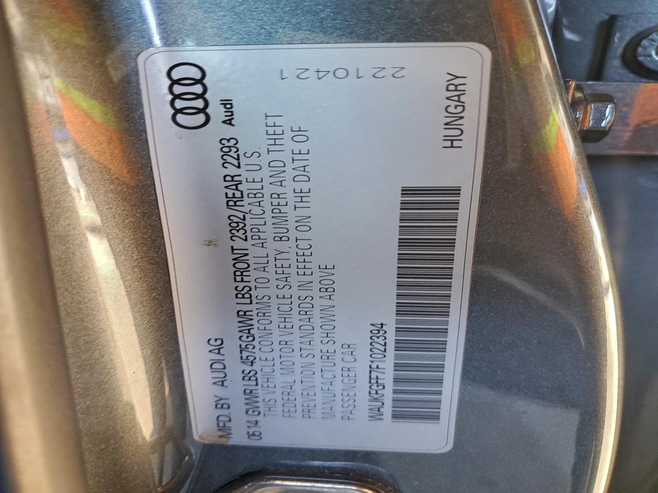 2015 Audi A3 Prestige S-Line VIN: WAUKFGFF7F1022394 Lot: 94306825