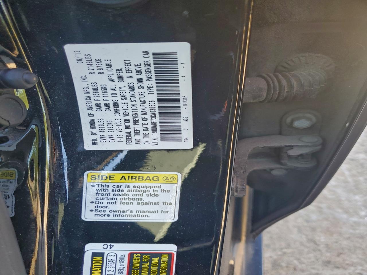 2012 Acura Tl VIN: 19UUA8F73CA036606 Lot: 94652265