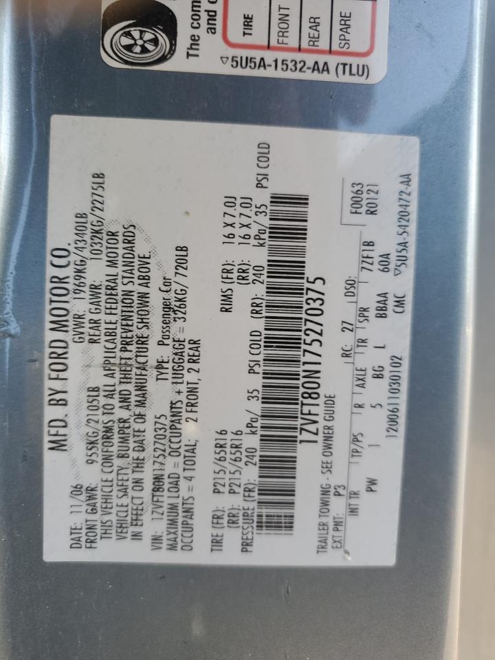 2007 Ford Mustang VIN: 1ZVFT80N175270375 Lot: 91177245