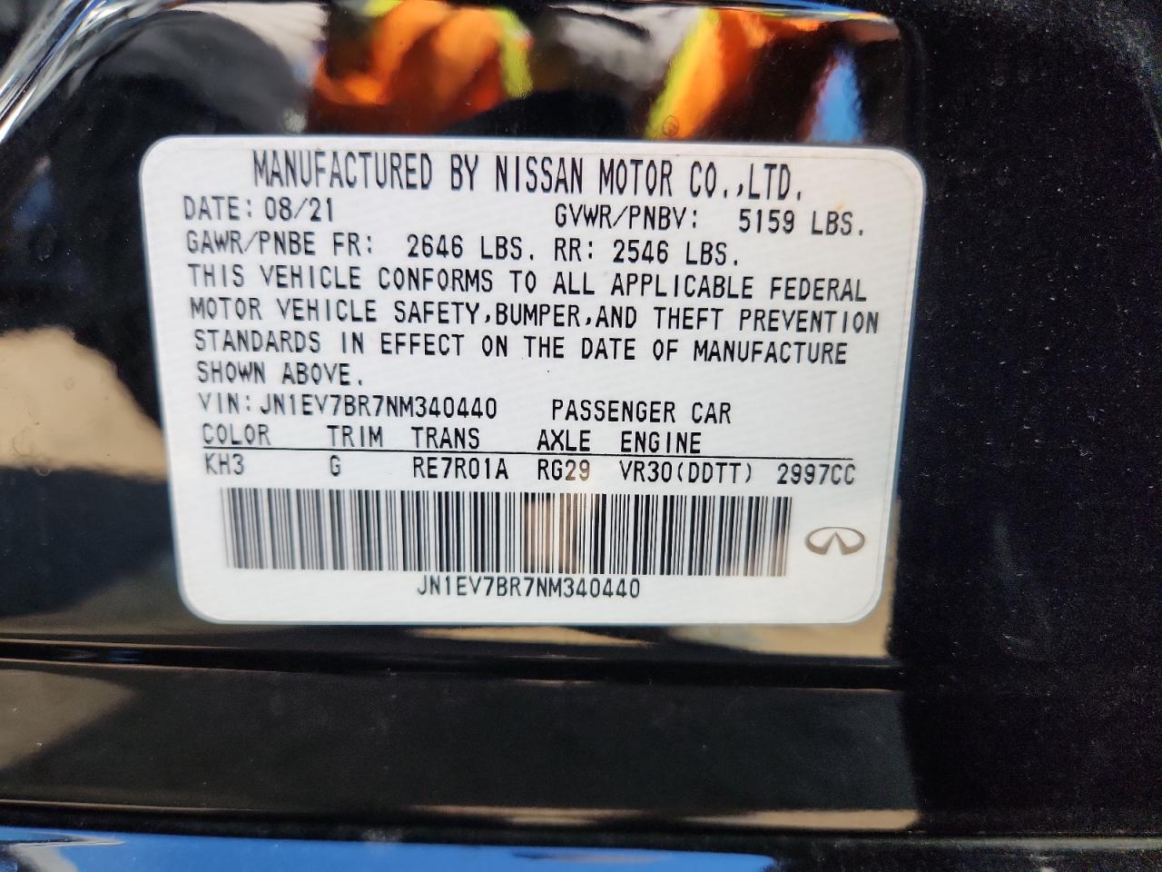 2022 Infiniti Q50 Luxe VIN: JN1EV7BR7NM340440 Lot: 91314105