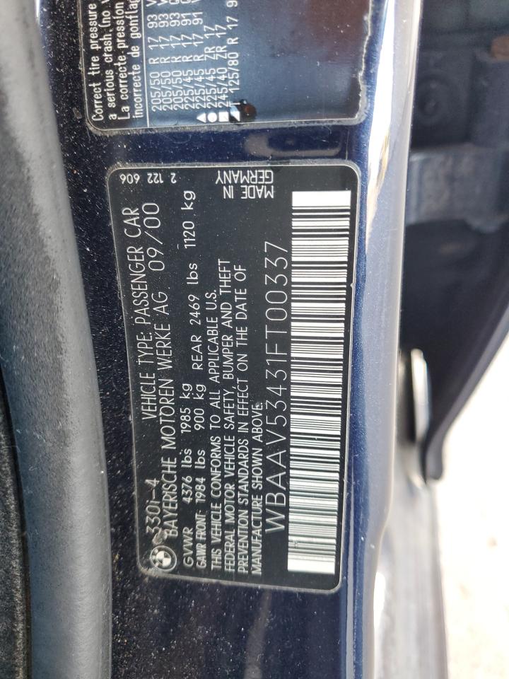 2001 BMW 330 I VIN: WBAAV53431FT00337 Lot: 91534145