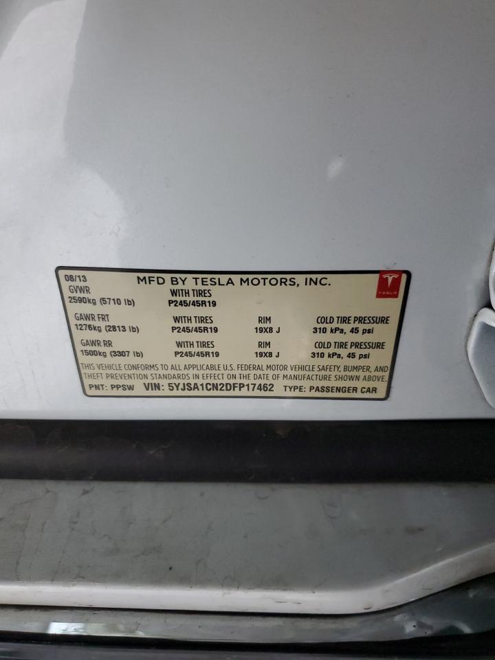 2013 Tesla Model S VIN: 5YJSA1CN2DFP17462 Lot: 92091955
