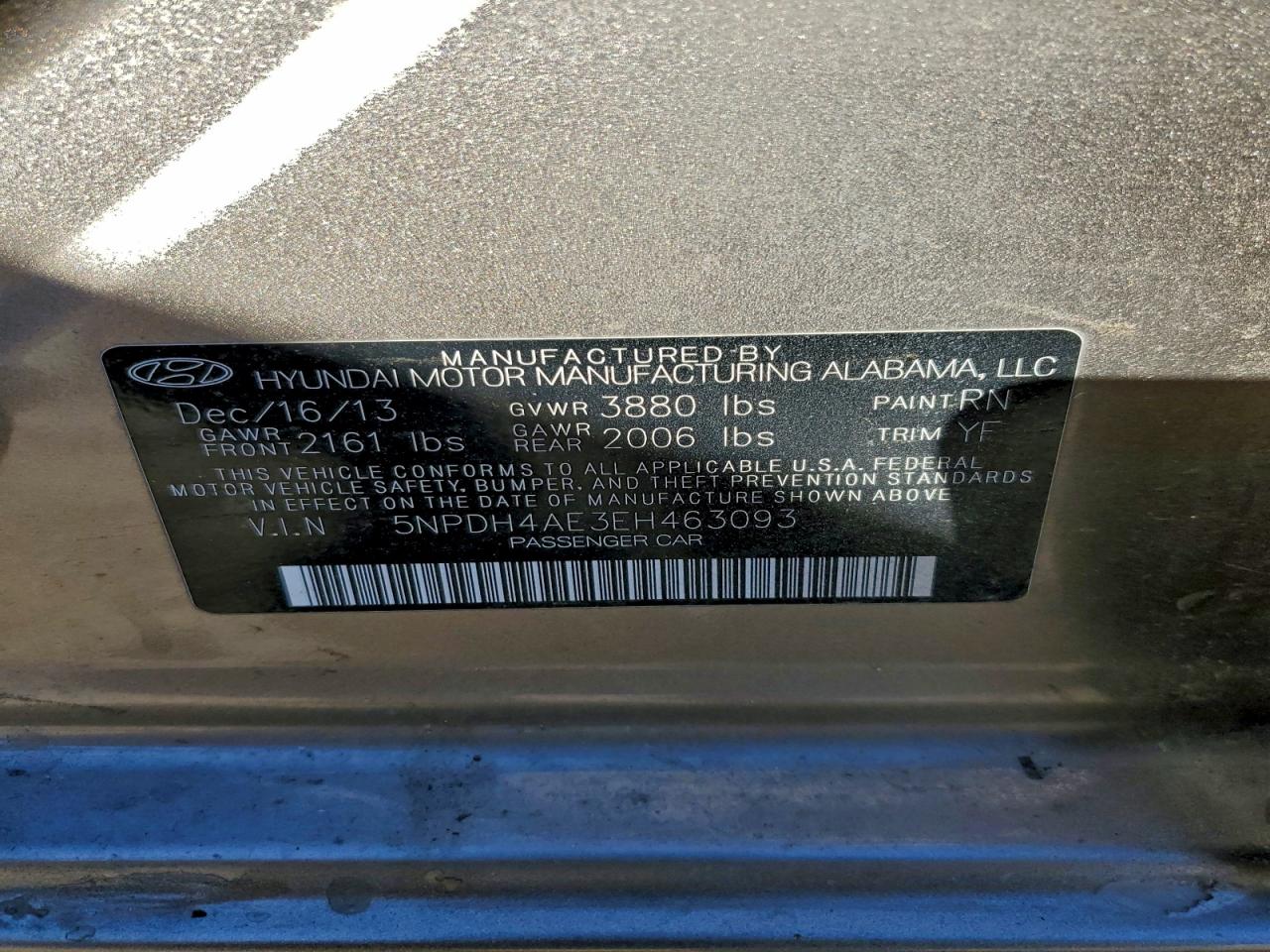 2014 Hyundai Elantra Se VIN: 5NPDH4AE3EH463093 Lot: 94419575