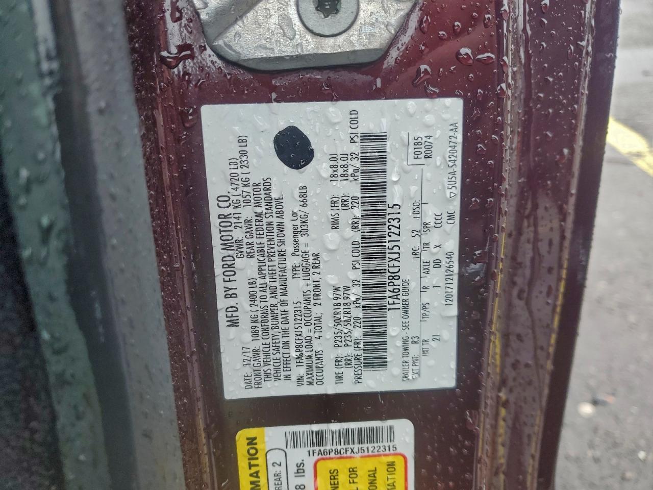 2018 Ford Mustang Gt VIN: 1FA6P8CFXJ5122315 Lot: 94287185