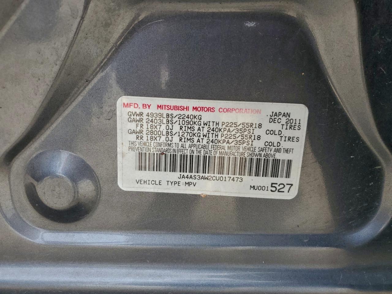 2012 Mitsubishi Outlander Se VIN: JA4AS3AW2CU017473 Lot: 93085175