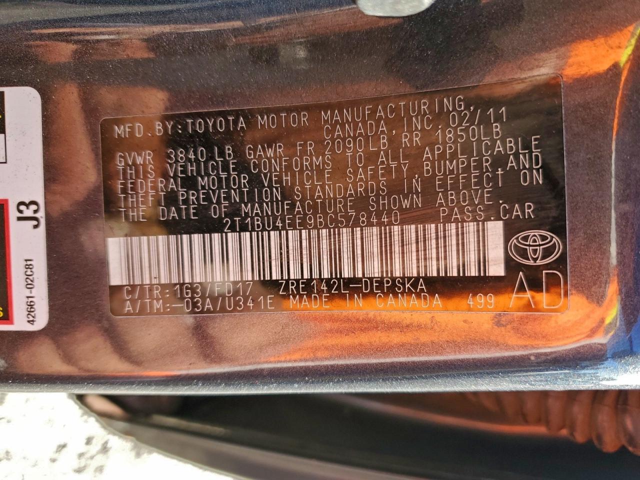 2011 Toyota Corolla Base VIN: 2T1BU4EE9BC578440 Lot: 94503865