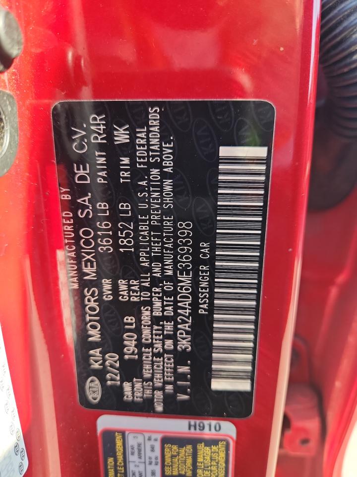 2021 Kia Rio Lx VIN: 3KPA24AD6ME369398 Lot: 93122565