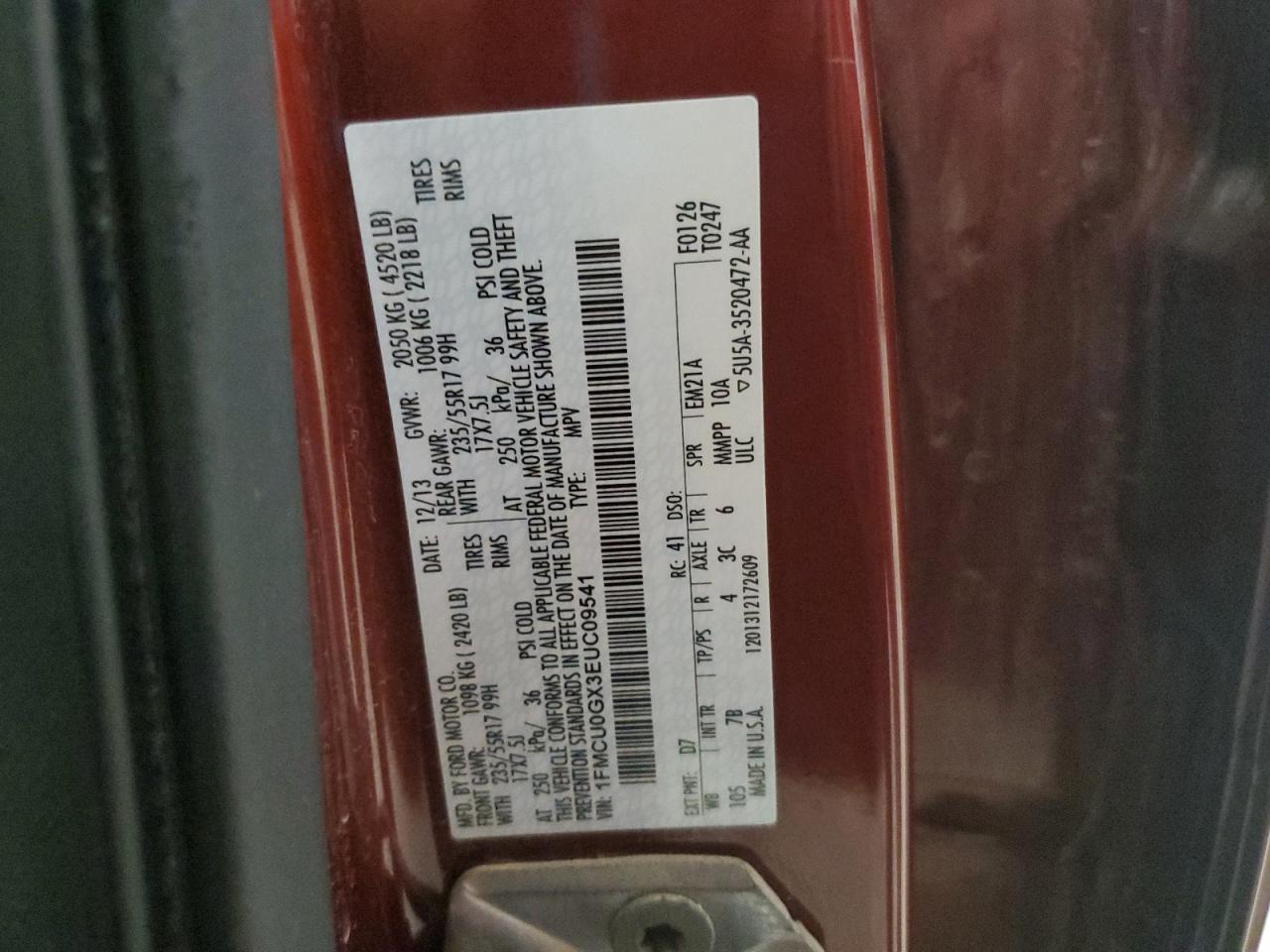 2014 Ford Escape Se VIN: 1FMCU0GX3EUC09541 Lot: 91621235