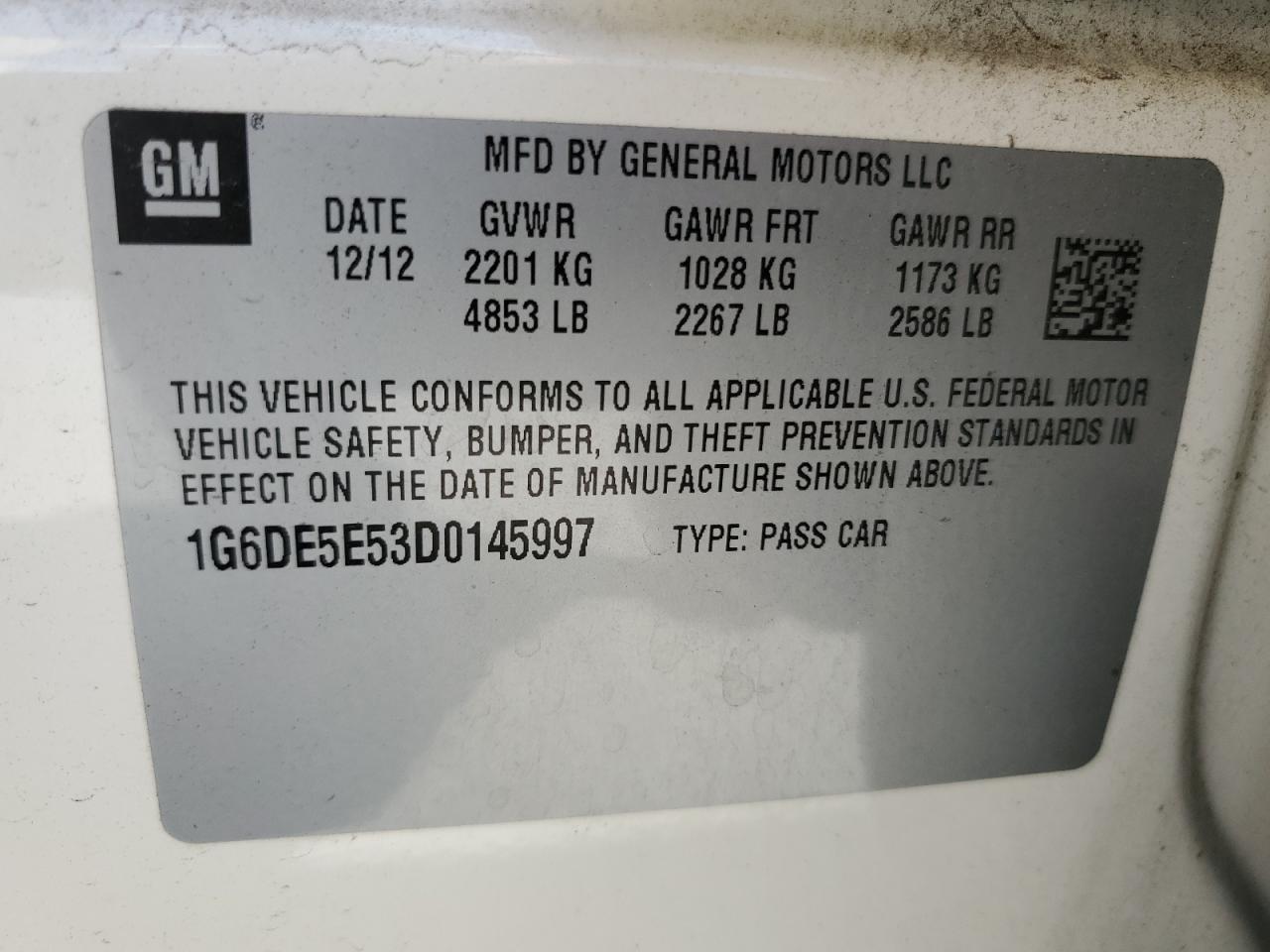 2013 Cadillac Cts Luxury Collection VIN: 1G6DE5E53D0145997 Lot: 91136625