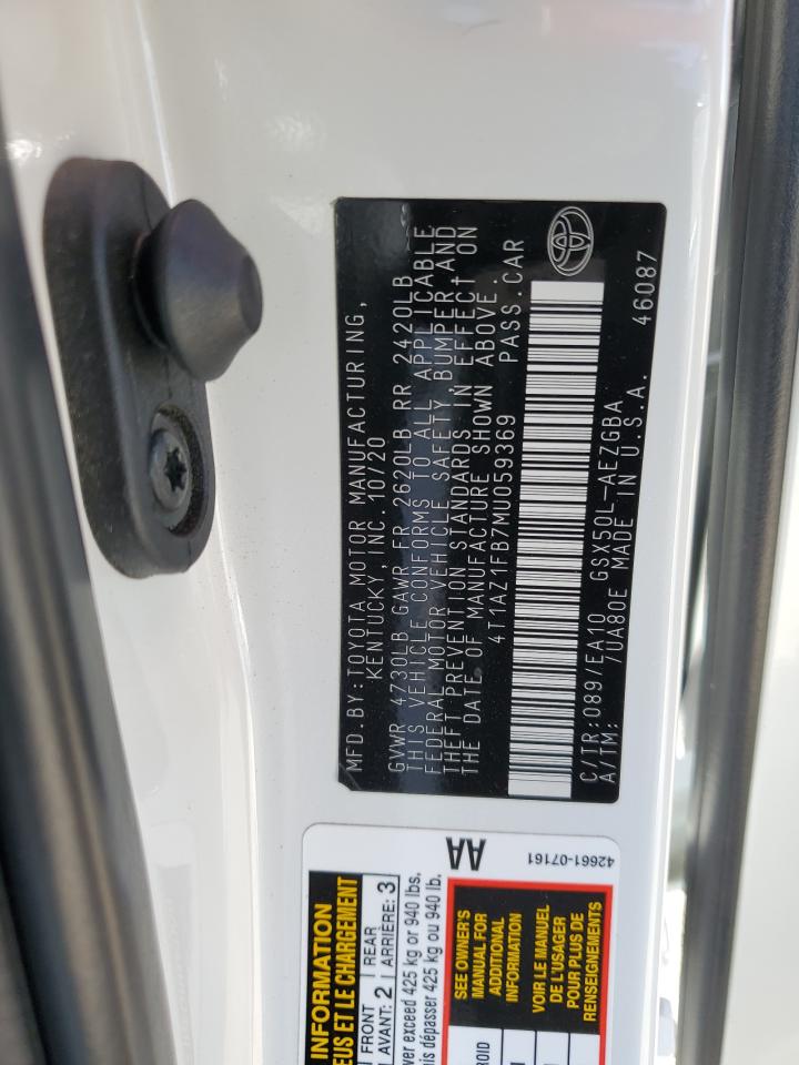 2021 Toyota Avalon Xle VIN: 4T1AZ1FB7MU059369 Lot: 91886145