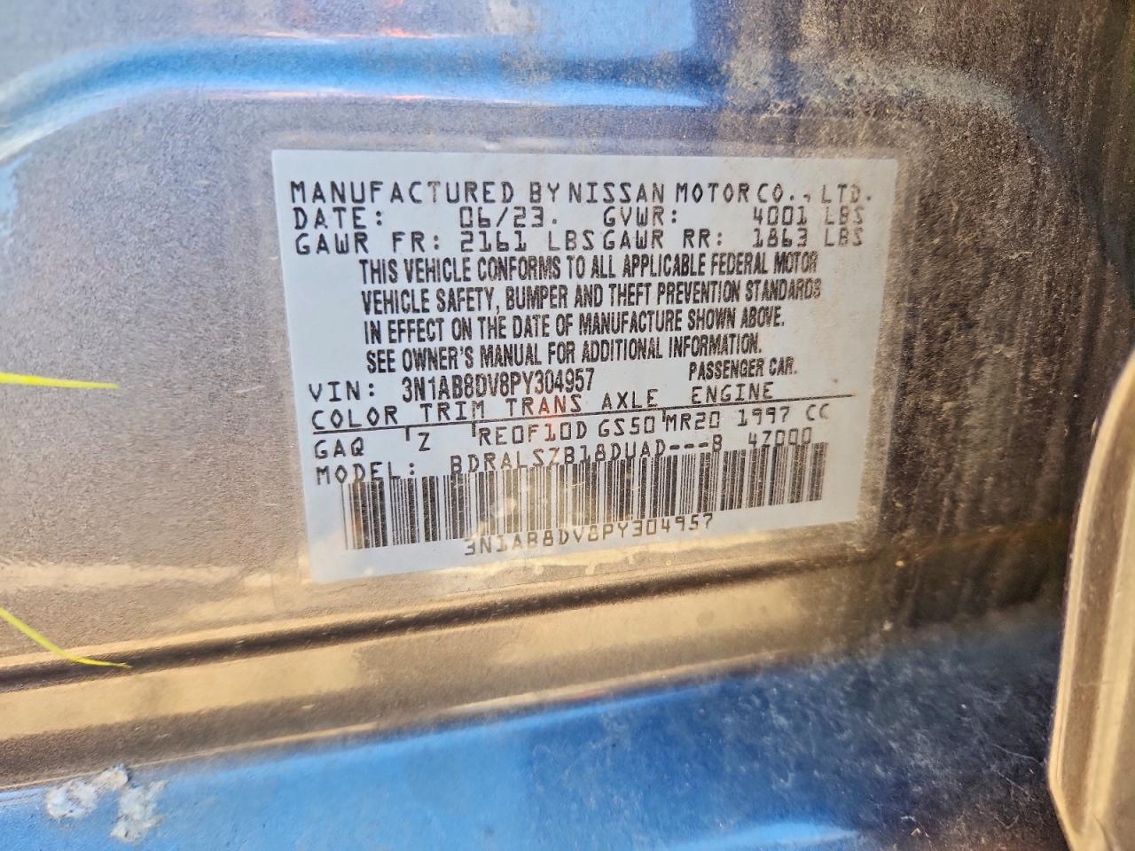 2023 Nissan Sentra Sr VIN: 3N1AB8DV8PY304957 Lot: 94092395