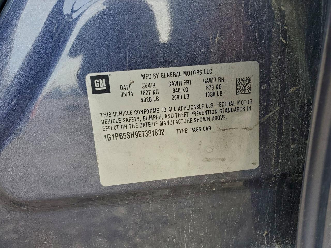 2014 Chevrolet Cruze Ls VIN: 1G1PB5SH9E7381802 Lot: 94812895