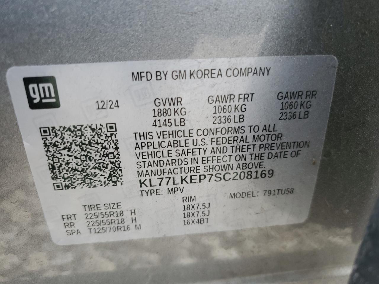 2025 Chevrolet Trax Activ VIN: KL77LKEP7SC208169 Lot: 93002065