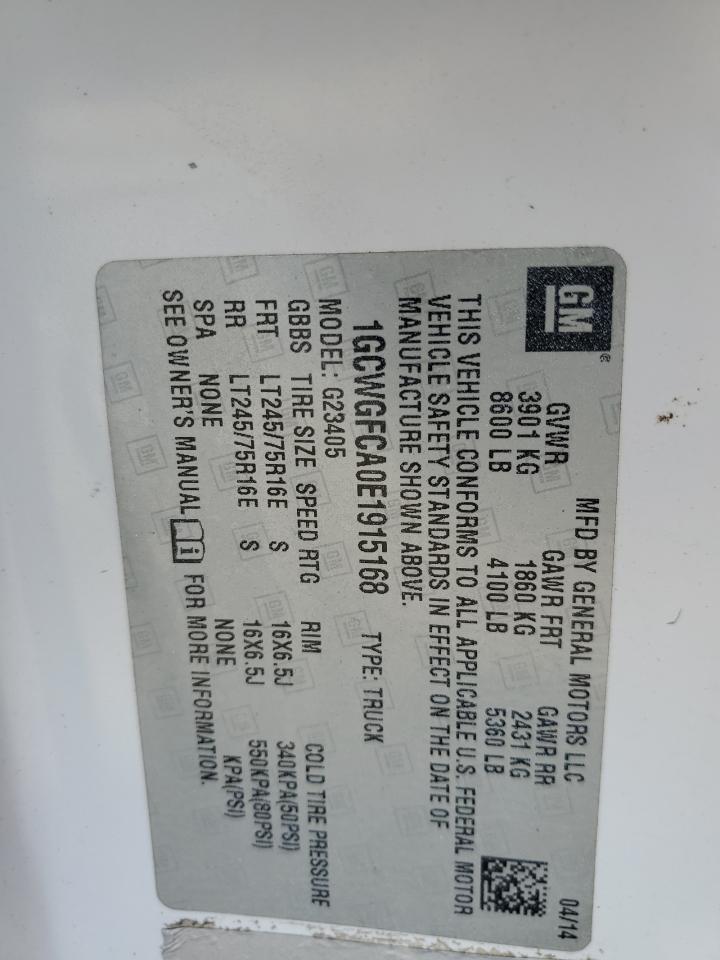 2014 Chevrolet Express G2500 VIN: 1GCWGFCA0E1915168 Lot: 90750485