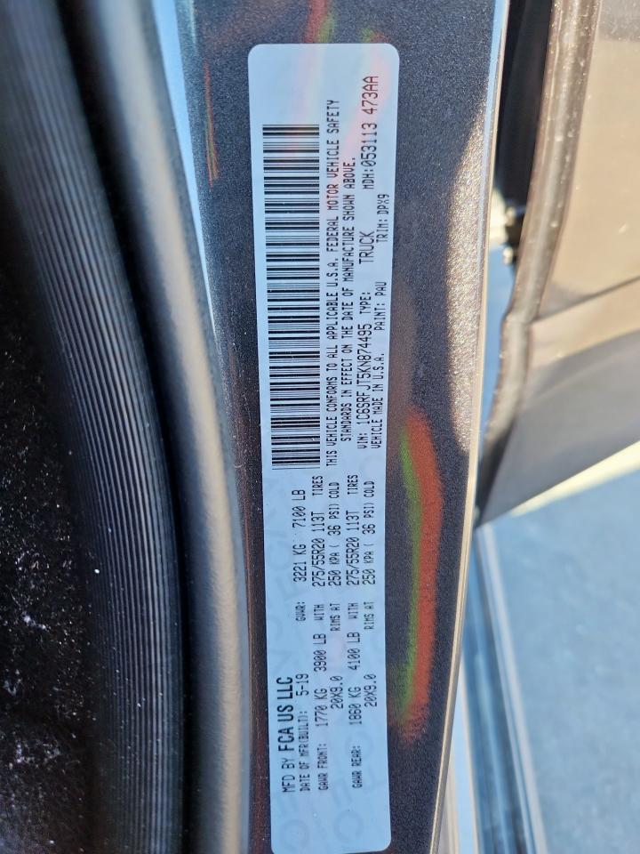 2019 Ram 1500 Laramie VIN: 1C6SRFJT5KN874495 Lot: 91634635