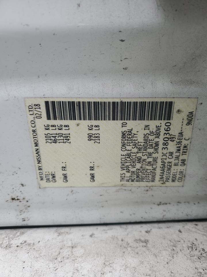 2018 Nissan Maxima 3.5S VIN: 1N4AA6AP1JC380360 Lot: 92024565