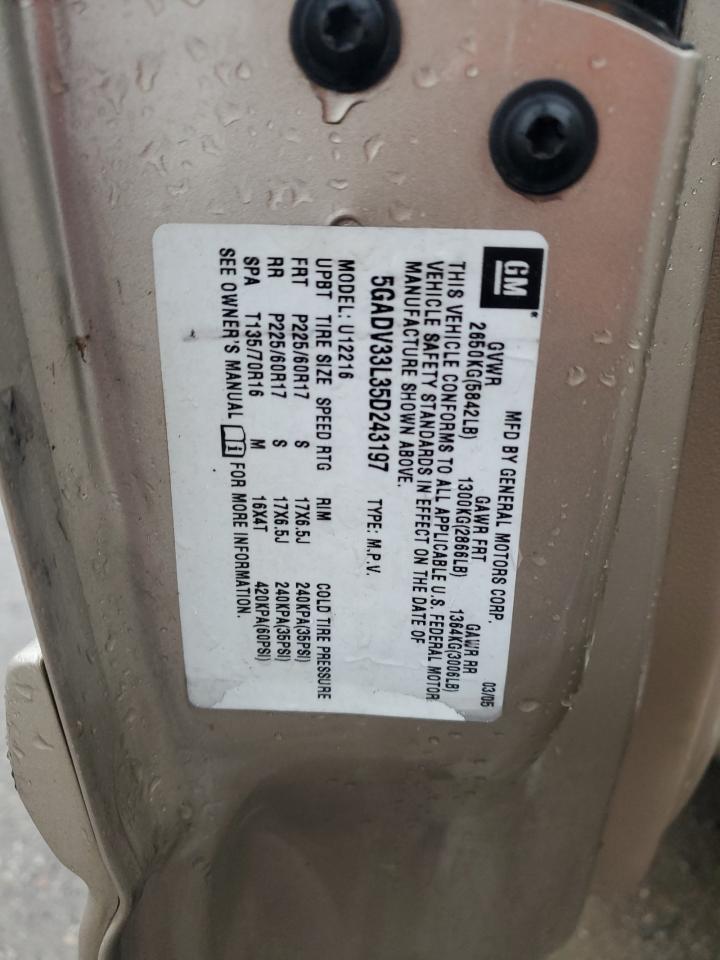 2005 Buick Terraza Cxl VIN: 5GADV33L35D243197 Lot: 92441165