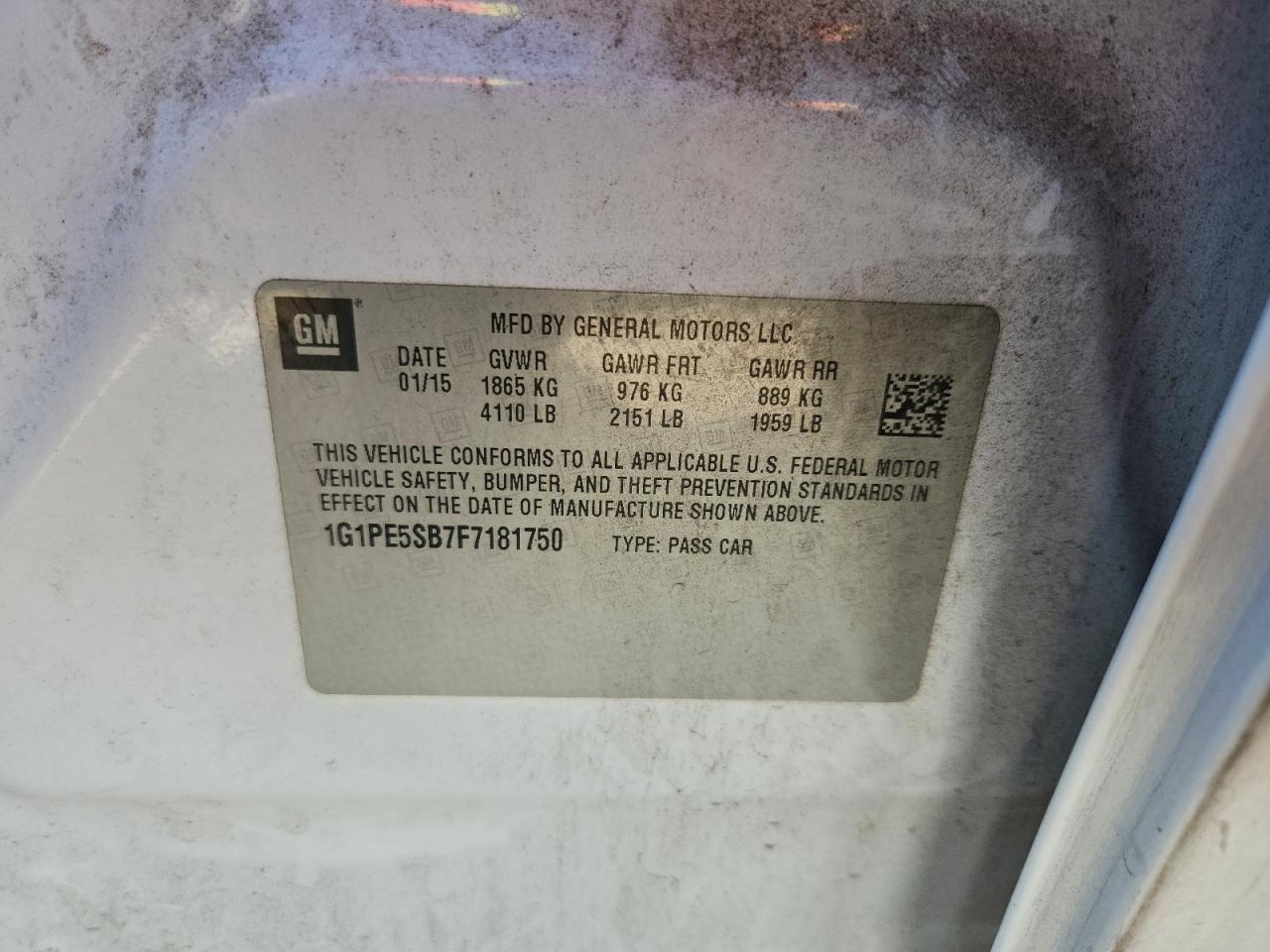 2015 Chevrolet Cruze Lt VIN: 1G1PE5SB7F7181750 Lot: 94552365