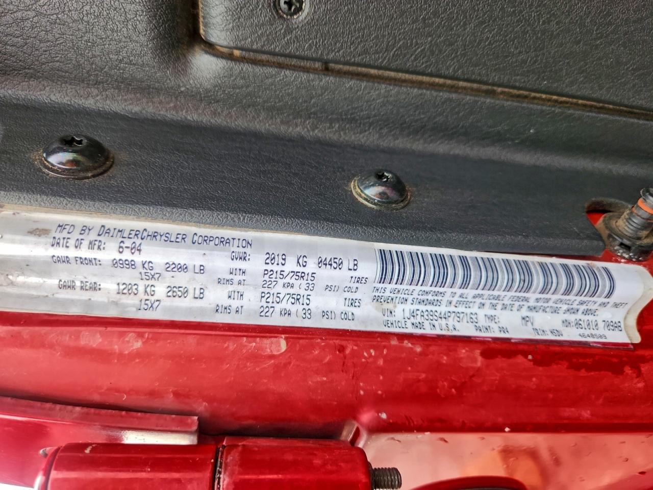 2004 Jeep Wrangler X VIN: 1J4FA39S44P797163 Lot: 93047675