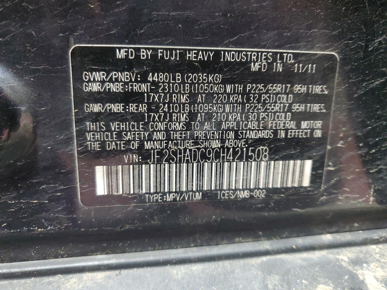 2012 Subaru Forester 2.5X Premium VIN: JF2SHADC9CH421508 Lot: 92393555