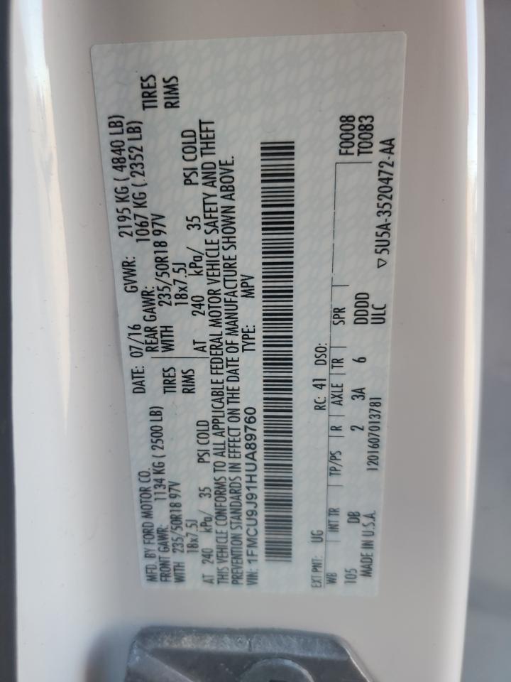 2017 Ford Escape Titanium VIN: 1FMCU9J91HUA89760 Lot: 90300315