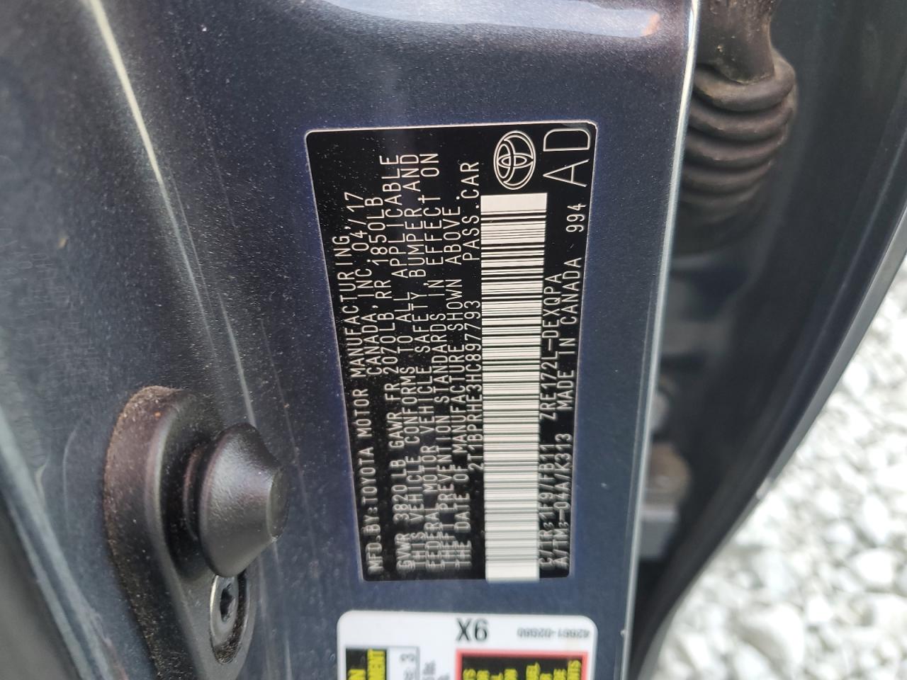 2017 Toyota Corolla Le Eco VIN: 2T1BPRHE3HC897793 Lot: 92631805