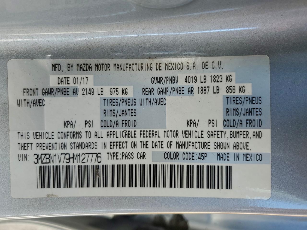 2017 Mazda 3 Touring VIN: 3MZBN1V79HM127776 Lot: 94333985