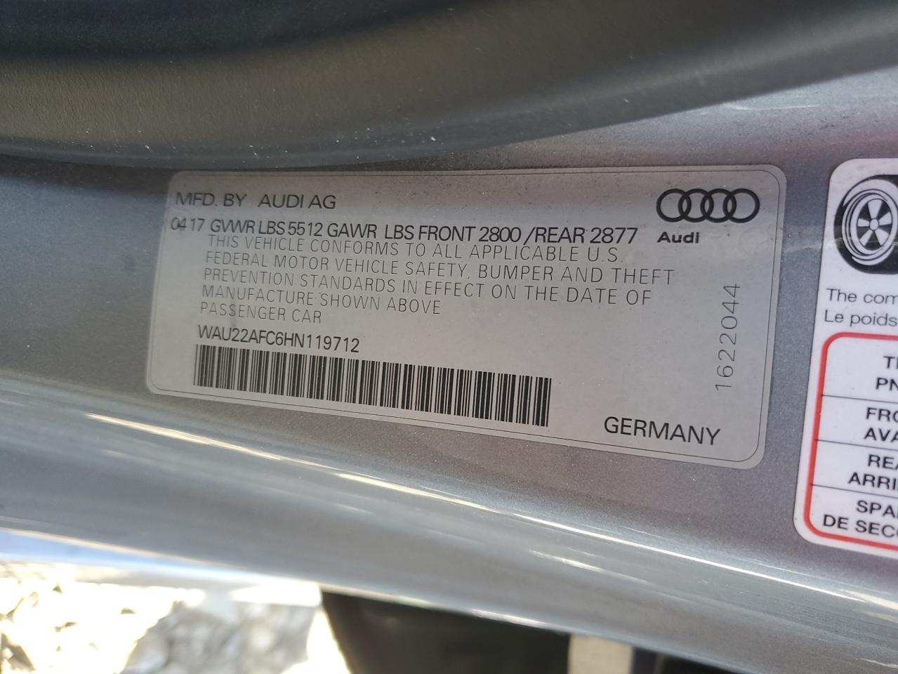 2017 Audi A7 Prestige VIN: WAU22AFC6HN119712 Lot: 92936855