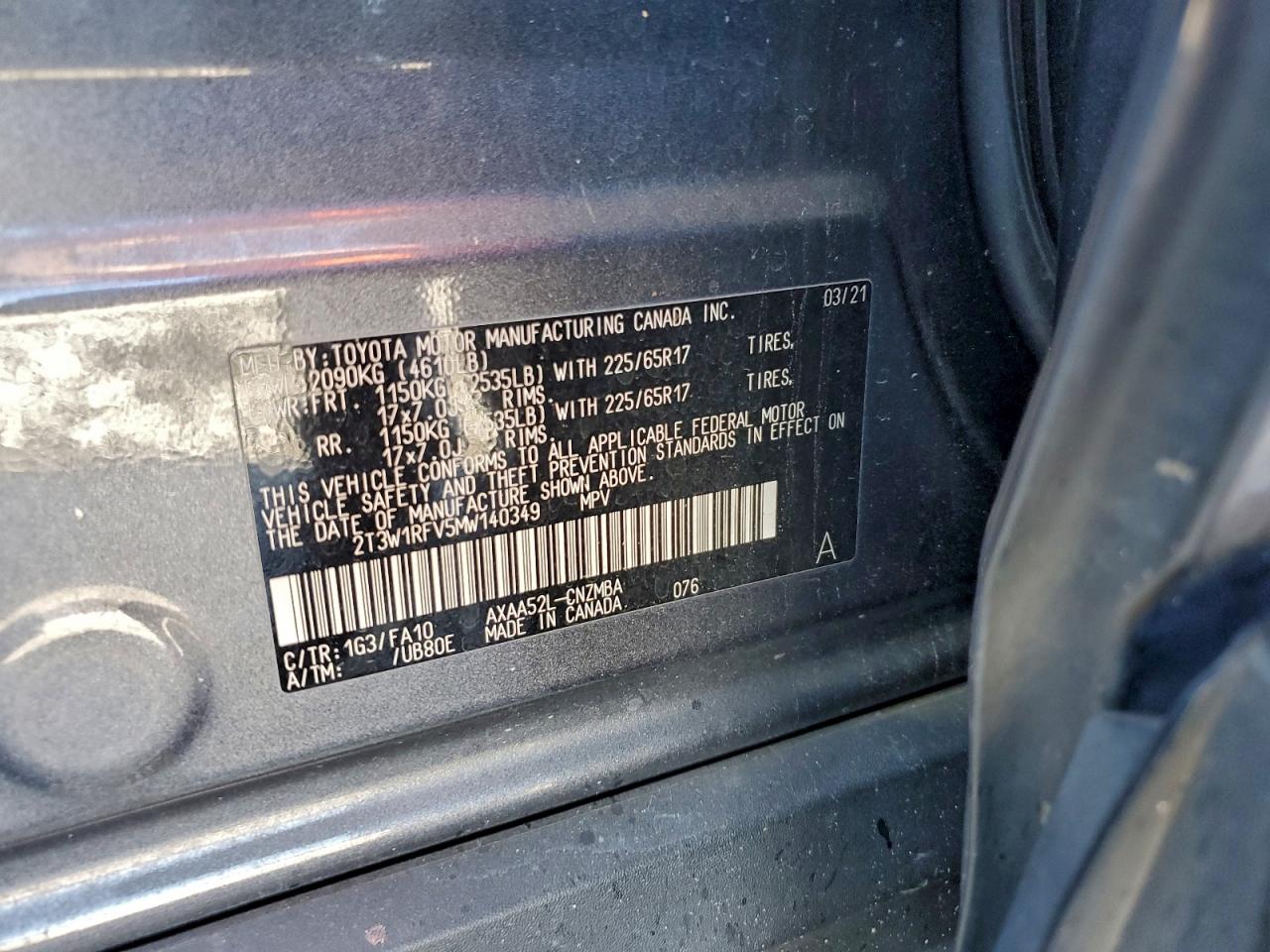 2021 Toyota Rav4 Xle VIN: 2T3W1RFV5MW140349 Lot: 94740875