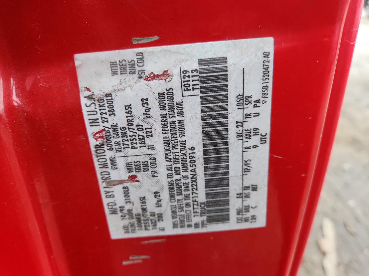 1999 Ford F150 VIN: 1FTZF1722XNA50916 Lot: 93306305