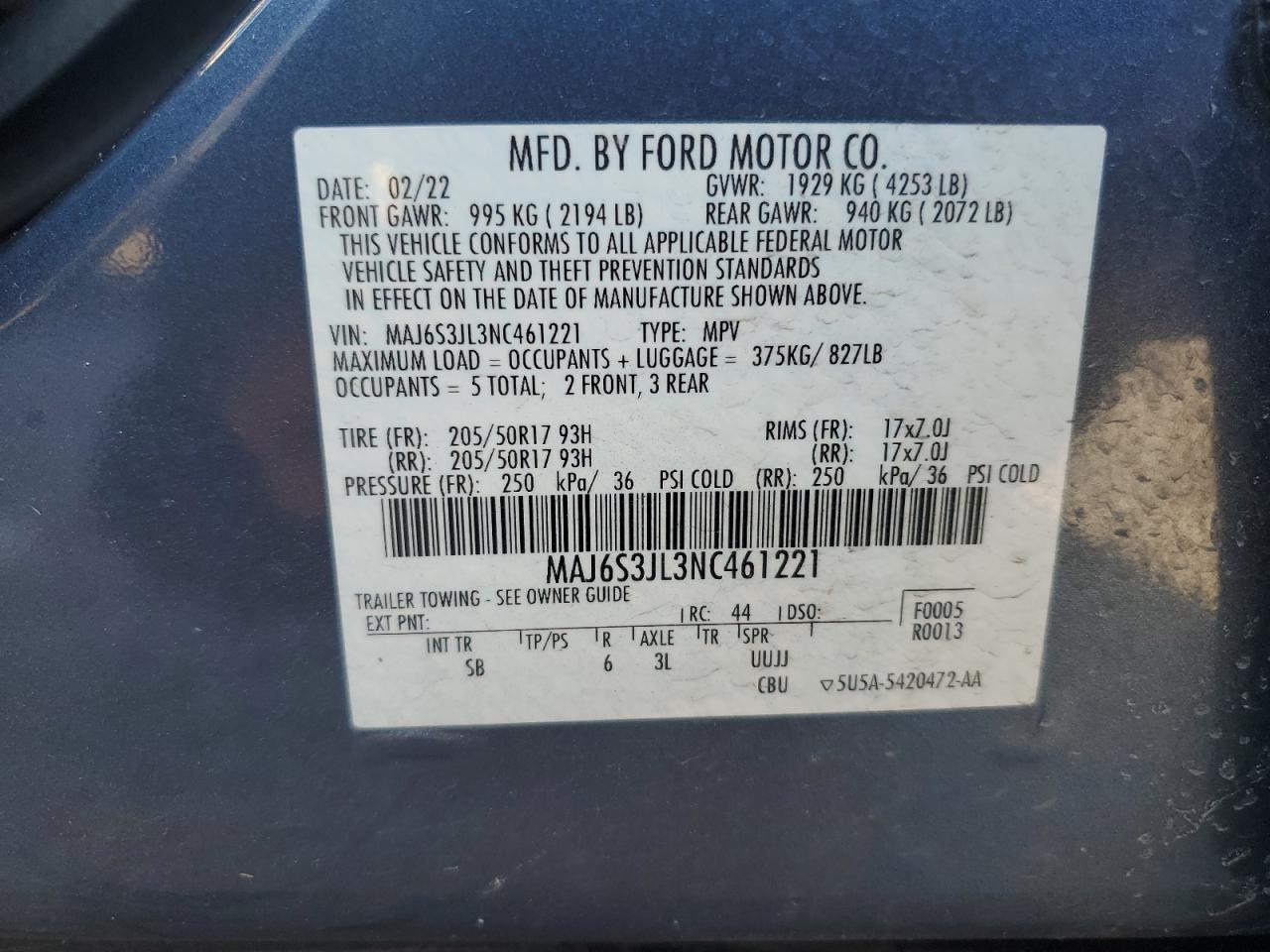 2022 Ford Ecosport Ses VIN: MAJ6S3JL3NC461221 Lot: 92921195